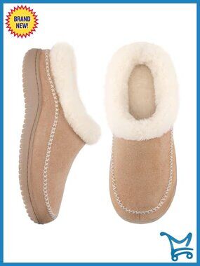 Women's Mocc-On Fuzzy Slippers with Memory-Foam Insole and Durable Hard-Sole